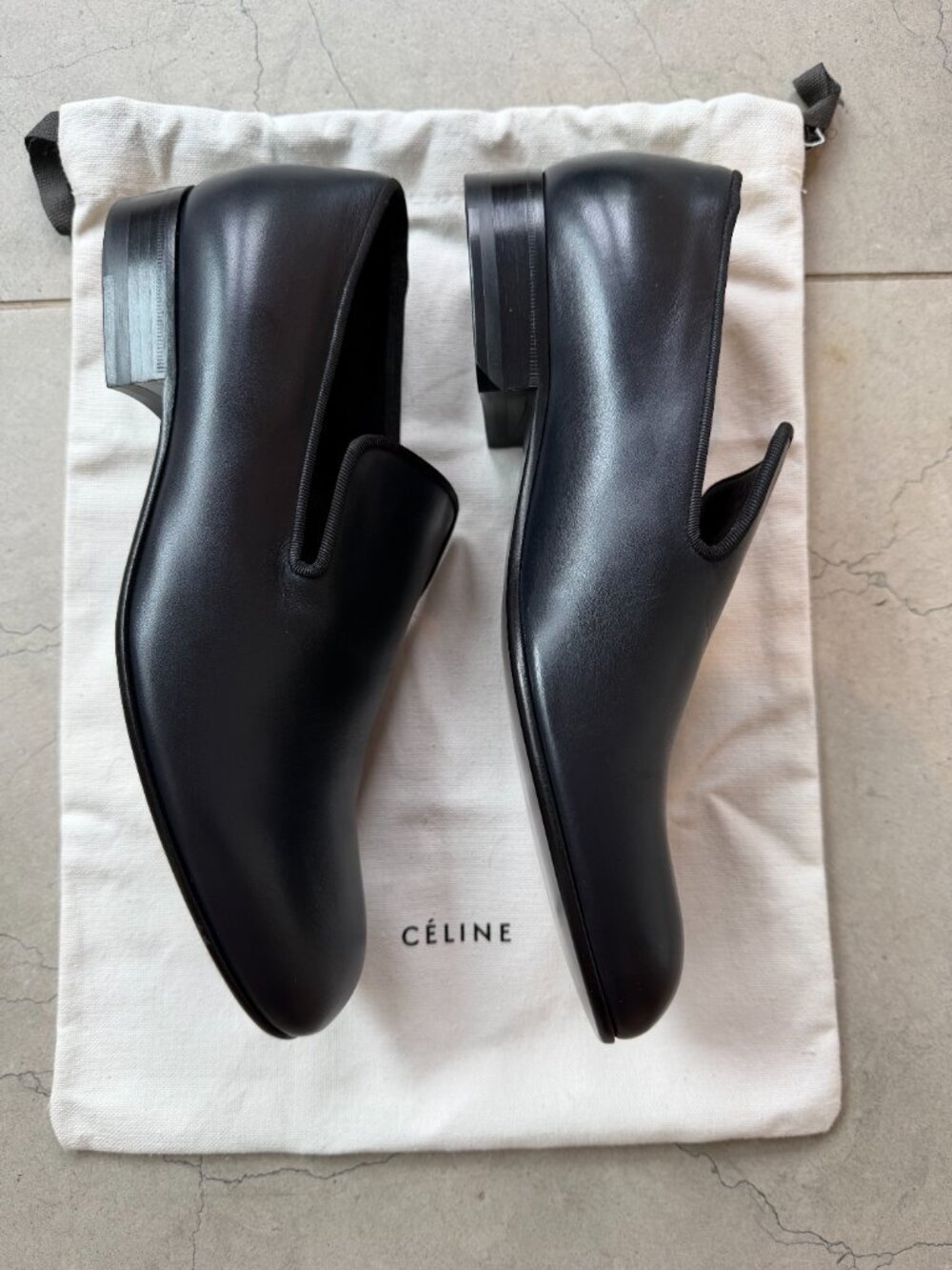 Black Leather Celine Loafers